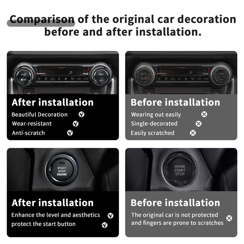 Polodunn for Toyota RAV4 Accessories 2025 2024 2023 2022 2021 2020 2019 -Air Conditioning Knob Covers, Push Start Button Cover Trim Rings 4pcs (Black) - Image 4